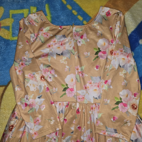 JessaKae Beige Floral Long Sleeve Maxi Dress with Pink Accents - Picture 7 of 8